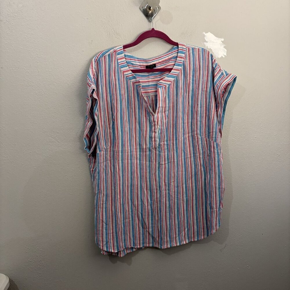 Talbots Plus Boxy Striped Cotton Blouse Size 2X Short Sleeve